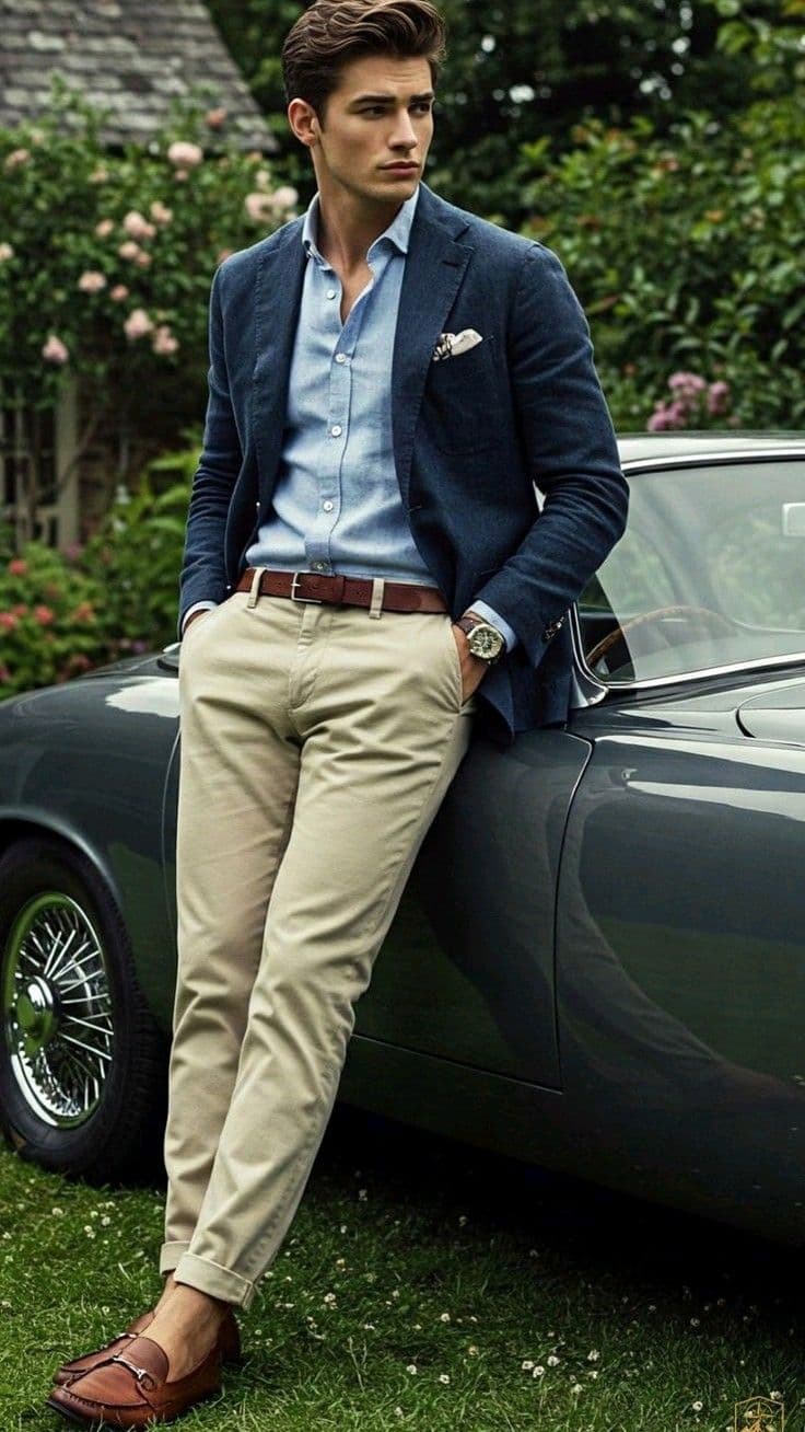 Classic Summer Gent Leaning on Vintage Car