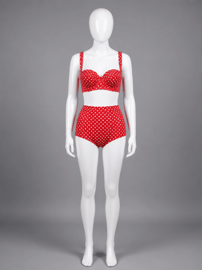 Red Polka Dot High-Waisted Bikini