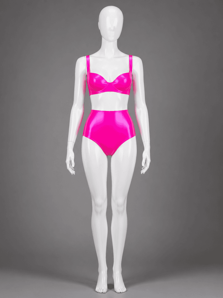 High-Waisted Vinyl Bikini in Hot Pink