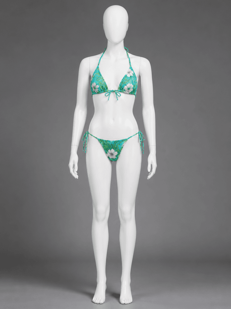 Floral Triangle Bikini in Turquoise