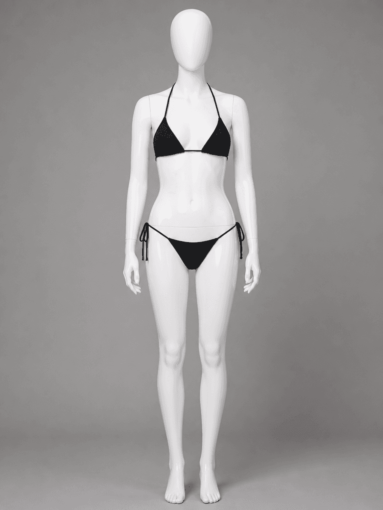 Ribbed Triangle Bikini in Black