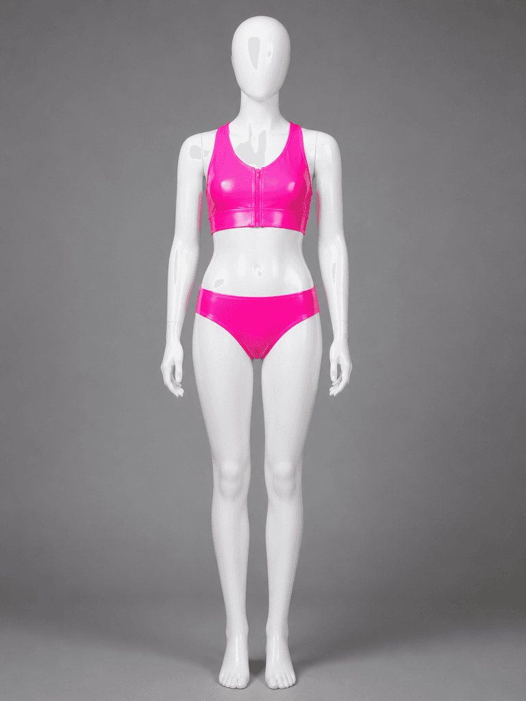 Neon Pink Zip-Front Bikini Set