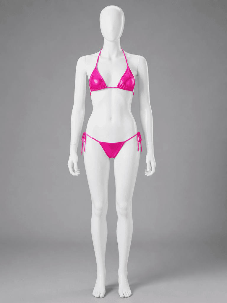 Metallic Triangle Bikini in Hot Pink