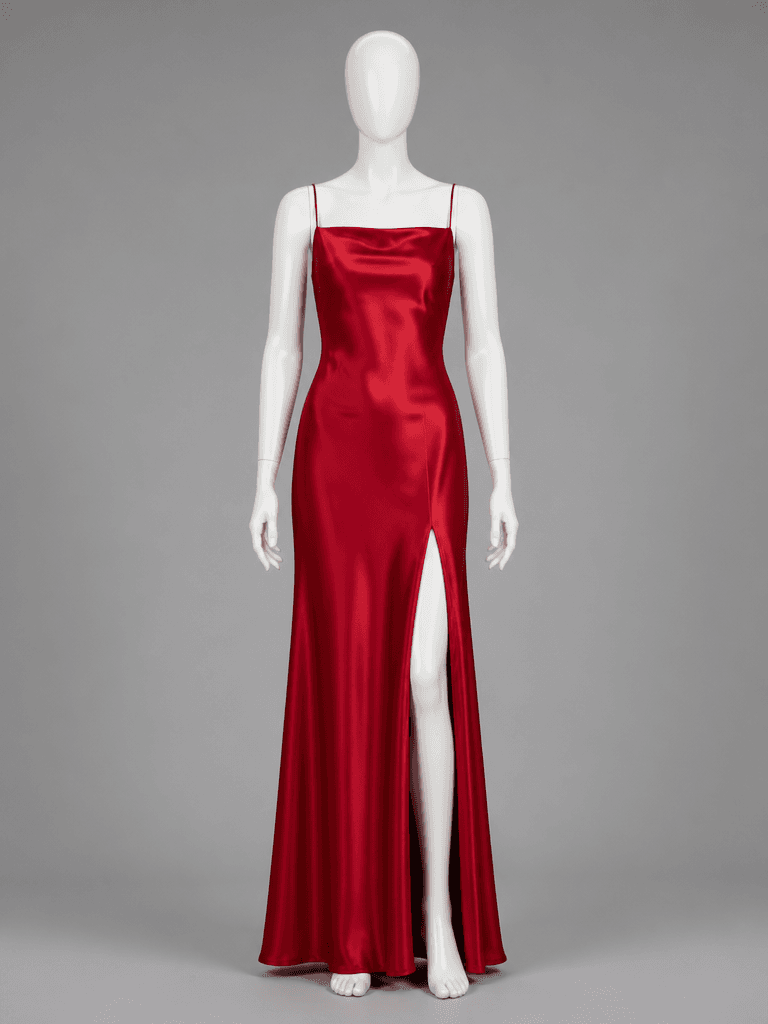 Red Satin Cowl Neck Slit Maxi Dress