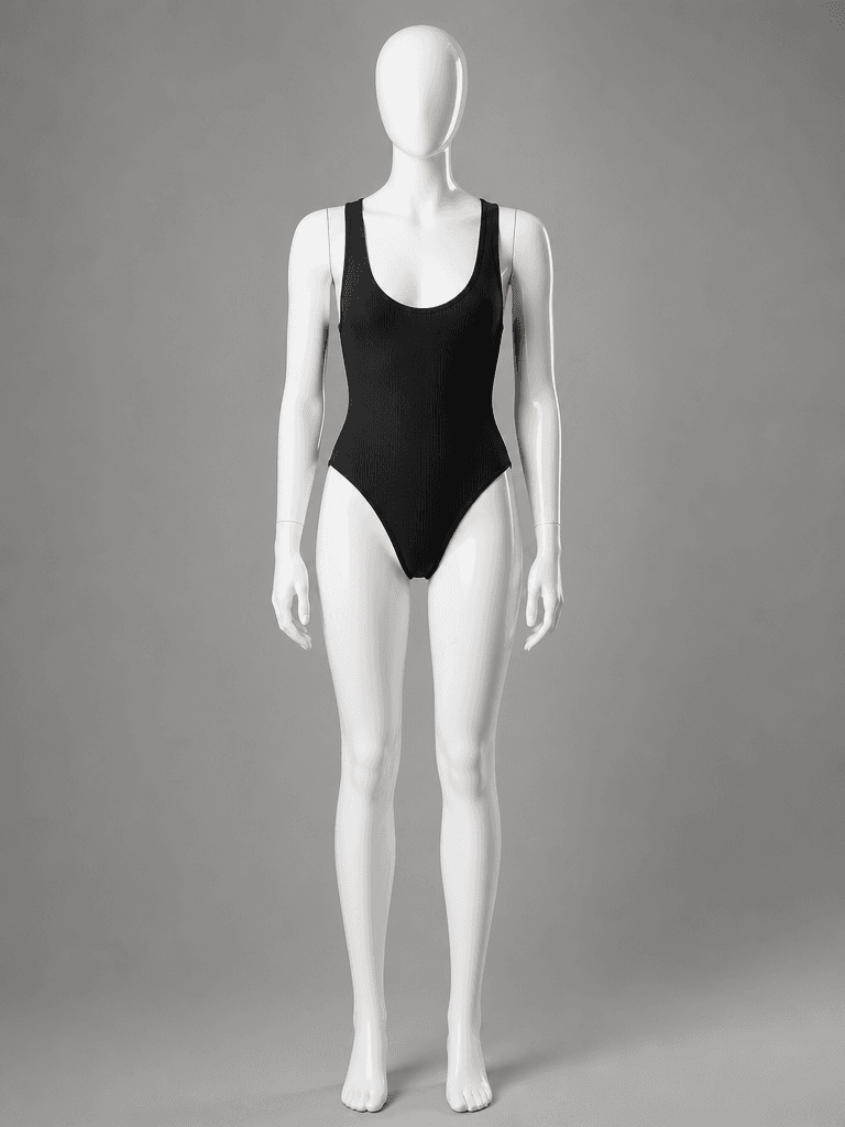 Ribbed Scoop Neck One-Piece Swimsuit in Black