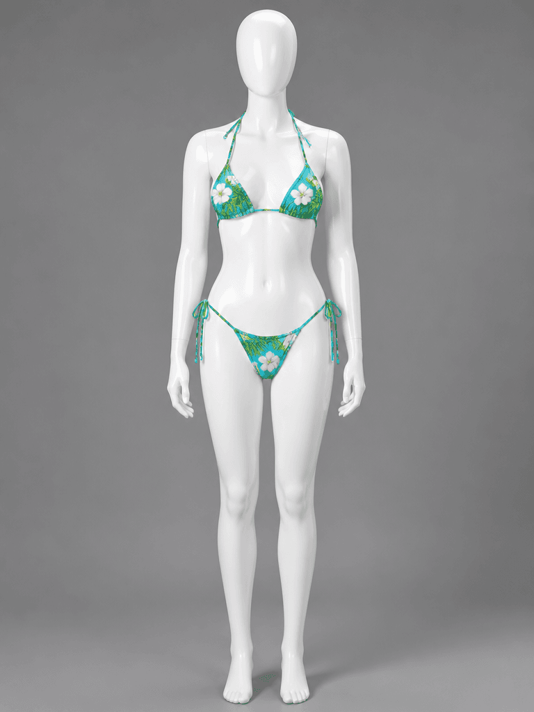 Floral Triangle Bikini in Blue
