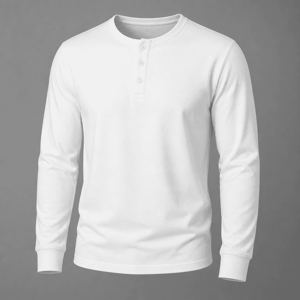 White Long Sleeve Henley Shirt