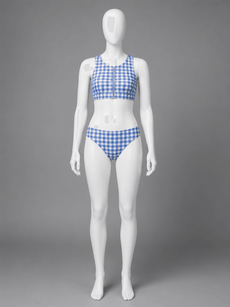 Blue Gingham Zip Crop Bikini