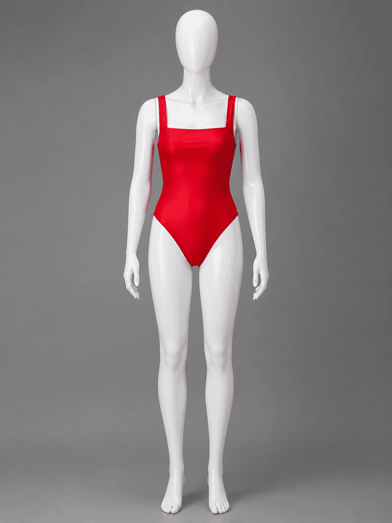 Red Square Neck One-Piece Swimsuit