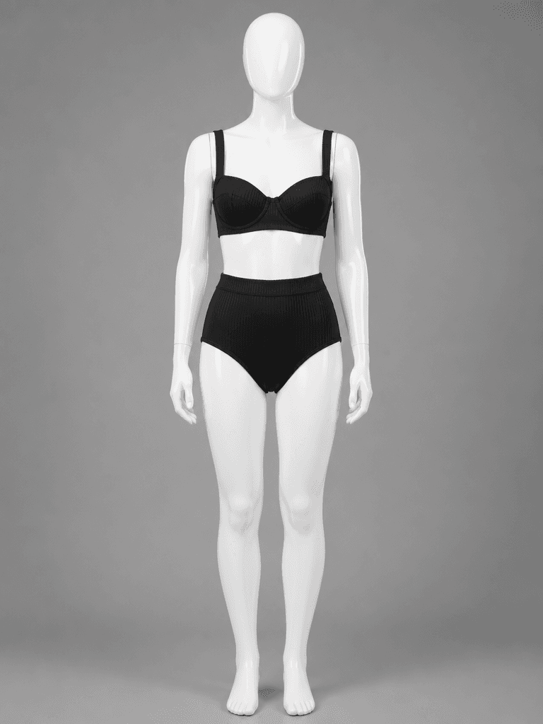 Ribbed High-Waisted Bikini in Black