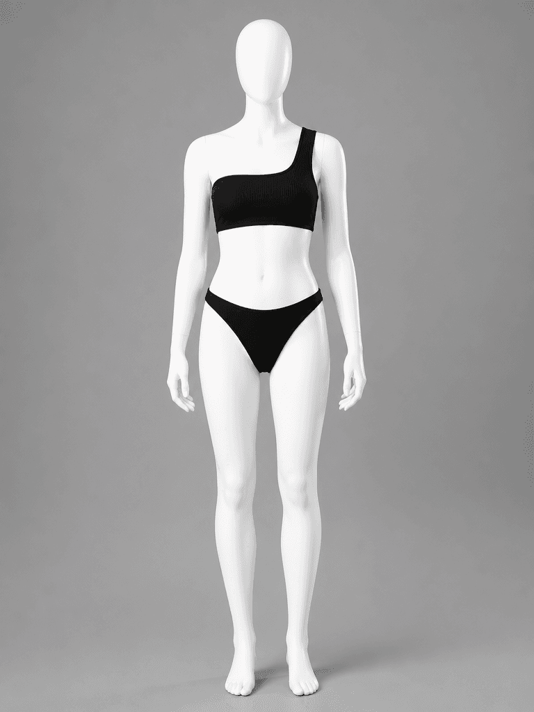One-Shoulder Ribbed Bikini in Black