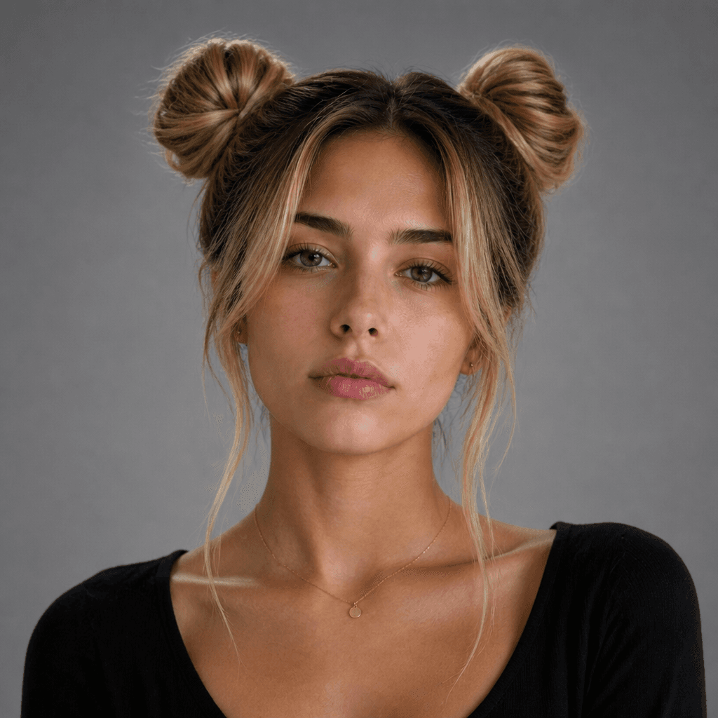 Double Space Buns with Face-Framing Layers