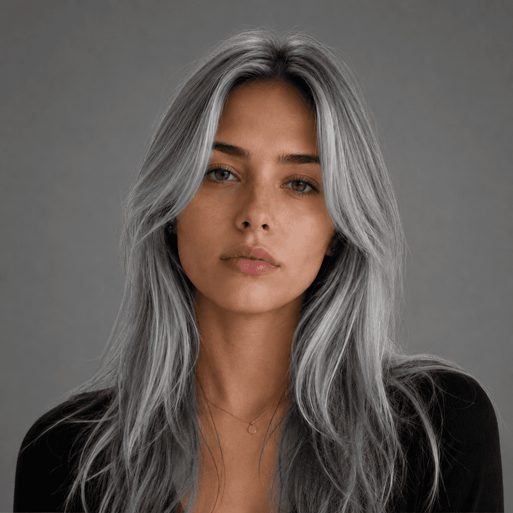 Silver Grey Curtain Bangs