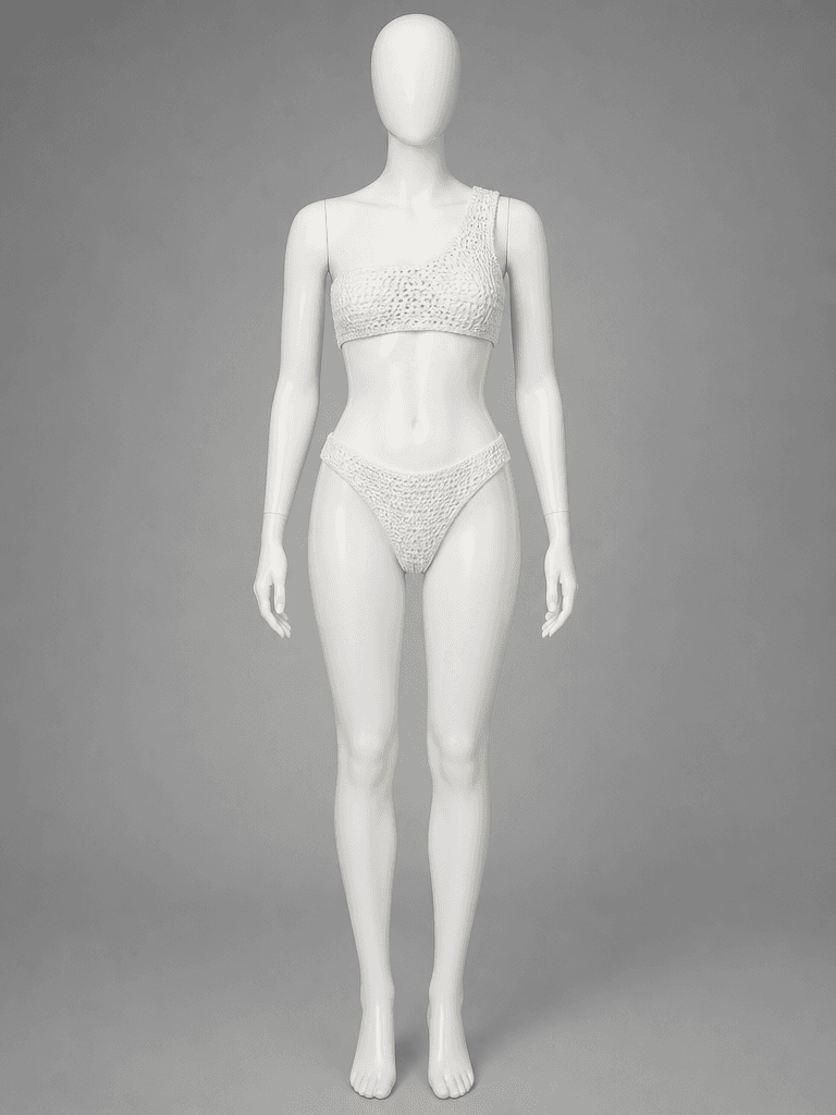 Cream One-Shoulder Crochet Bikini