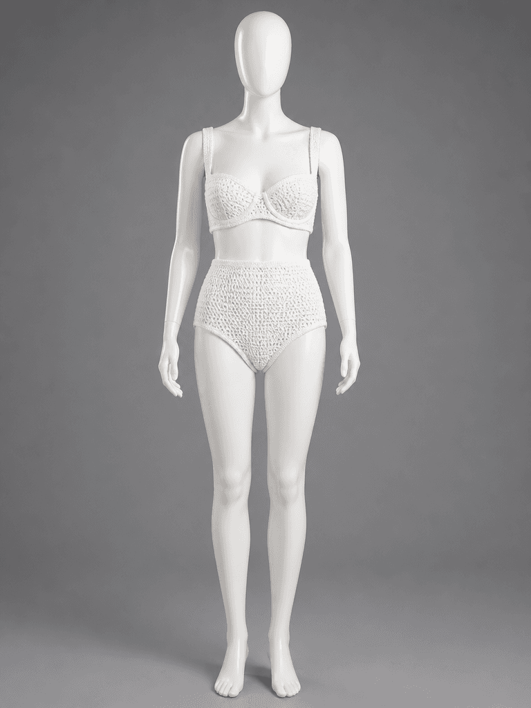 High-Waisted Crochet Bikini in Cream