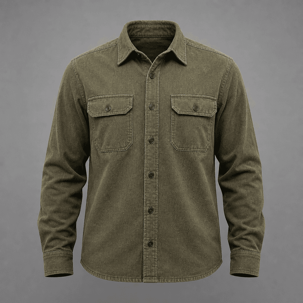 Olive Green Flannel Button-Down Shirt
