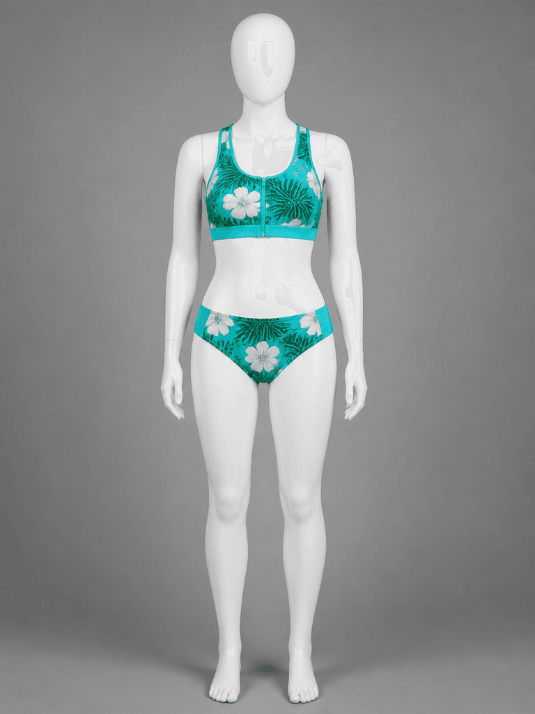 Floral Print Zip Front Bikini