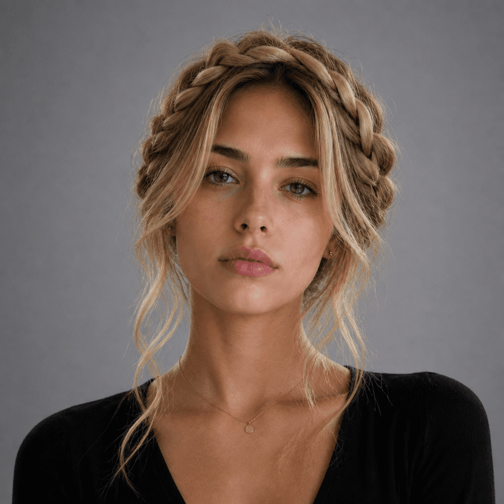 Crown Braid with Face-Framing Tendrils