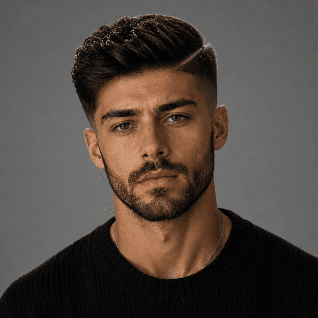 Low Fade Pompadour with Hard Part